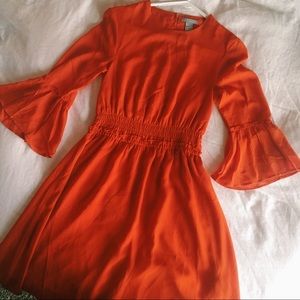 Cute Orange Bell Sleeve Mini Dress